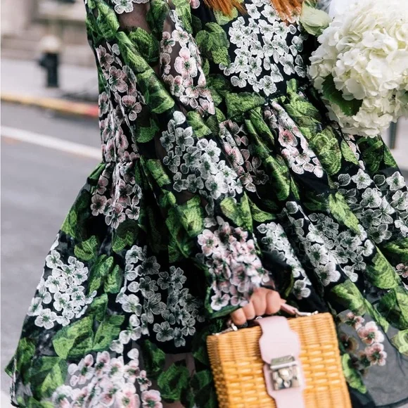 ASOS Black and Green Floral Lace Dress With Long Sleeve Captivating Sleeves - Picture 3 of 5